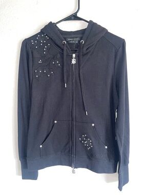 BCBGMaxAzria Black Zip-Front Hoodie with Drawstring track suit jacket top